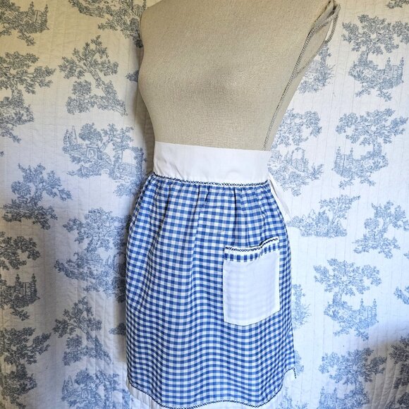 Vintage Apron Blue White Gingham - Picture 2 of 6
